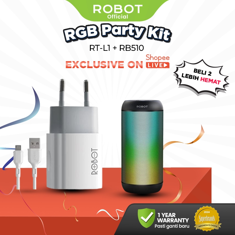 [SPECIAL LIVE BUNDLING] ROBOT Charger Single Port Quick Charging Original Micro USB Kepala Charger A