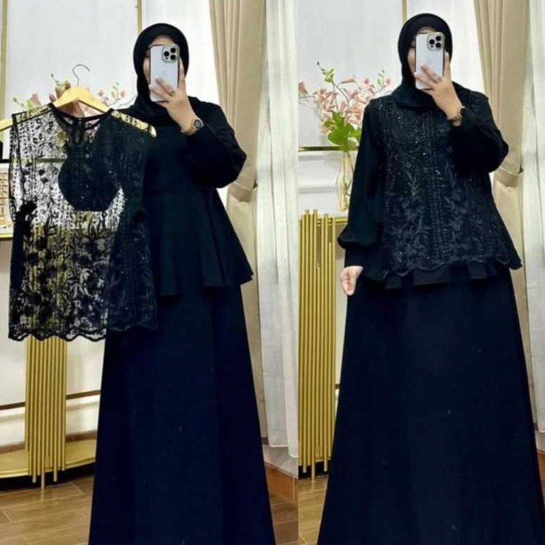 ZALINE Naura Dress  Baju Kondangan Wanita kekinian Bahan Ceruty Outfit Gamis Brokat Rompi Terpisah