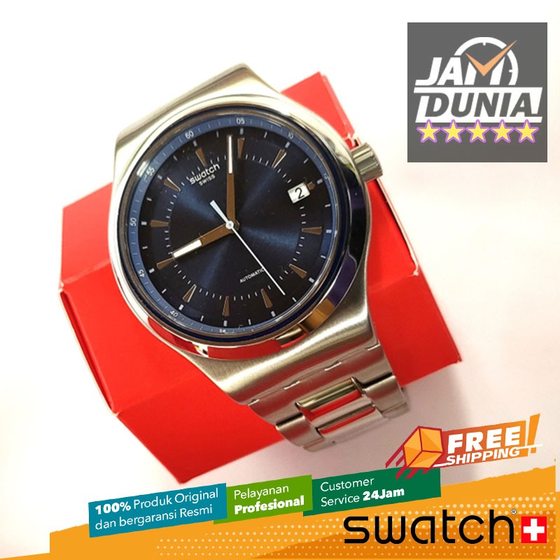 JAM TANGAN PRIA SWATCH ORIGINAL STAINLESS STEEL SILVER BLUE AUTOMATIC IRONY SWATCH YIS435G SWATCH YI