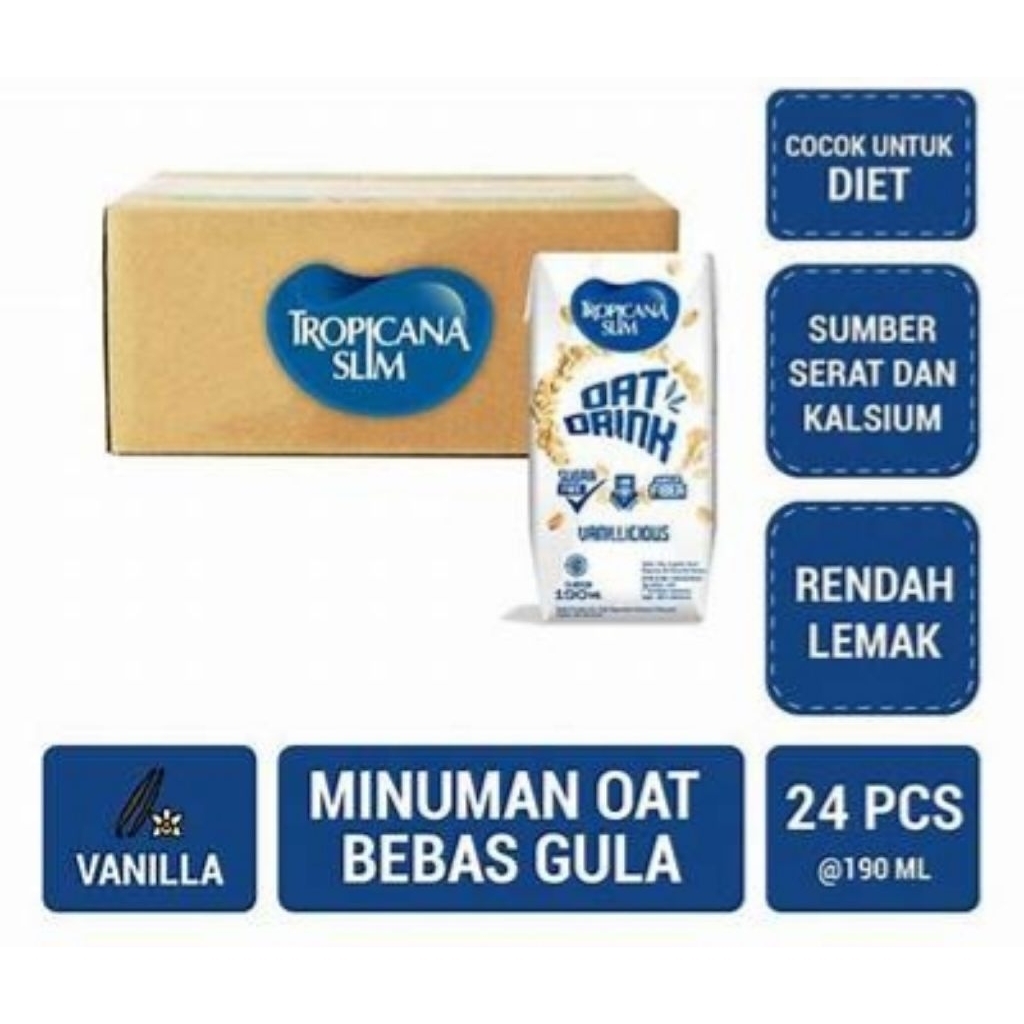 

Tropicana Slim RTD Oat Drink Vanillicious 190ml 1dus isi 24pcs