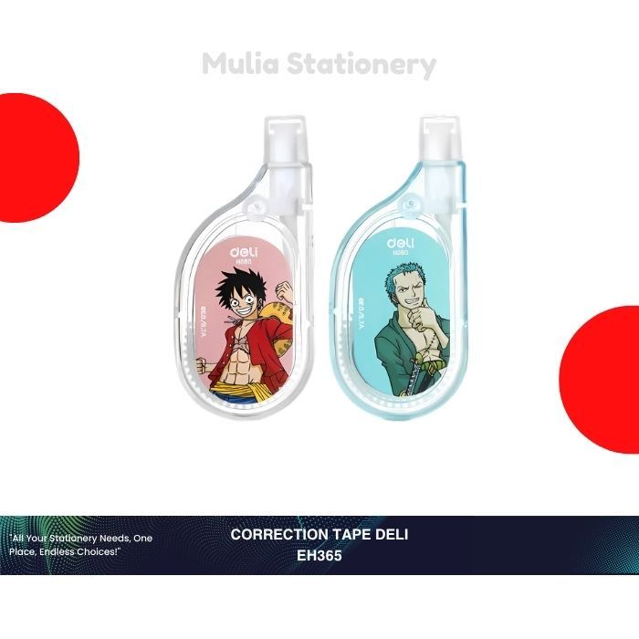 

Correction Tape (One Peace Edition) Deli EH365 | Tipe X Kertas | Pita Koreksi 6 mm × 6 m | Alat Tulis Sekolah