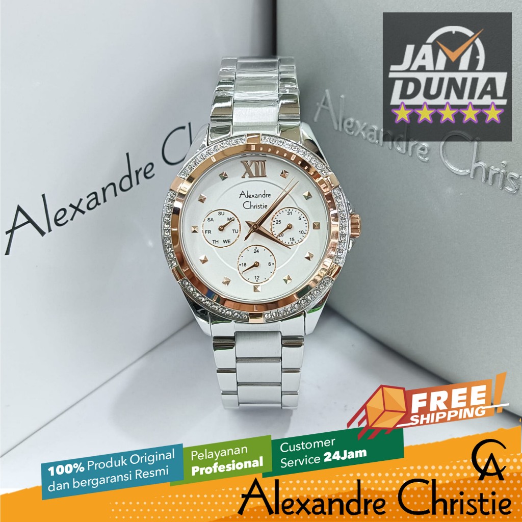 JAM TANGAN WANITA ALEXANDRE CHRISTIE CHRONOGRAPH ORIGINAL SILVER ROSE GOLD 2644 AC 2644 AC2644 ACF26