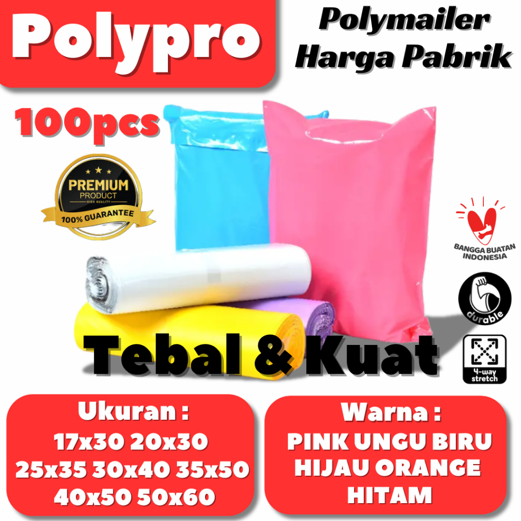 

Plastik Packing Polymailer Warna LDPE Glossy (Isi 100Pcs)