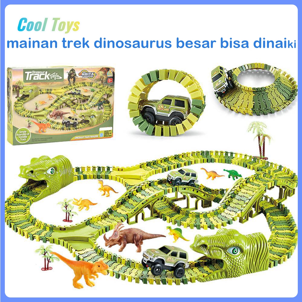 Mainan Trek Dinosaurus Besar Bisa Dinaiki Rel Mobil 240pcs Buah Rel Dual Carb Kereta Api Mainan Rel 