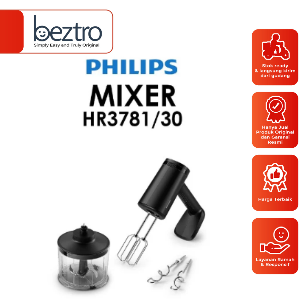 Philips HR3781/30 Hand Mixer 5000 Series - Hitam, 300W dengan Chopper