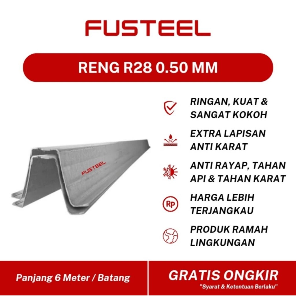 FUSTEEL Reng R28 0.50 mm Truss Rangka Atap Baja Ringan Galvalum