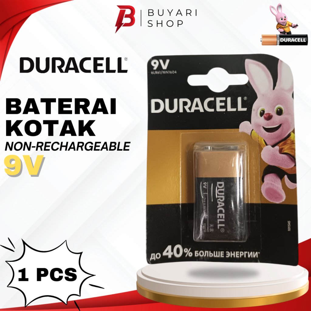 Baterai 9V Duracell Alkaline Non-Cas Batre Radio Microphone Walkie Talkie 1 PCS
