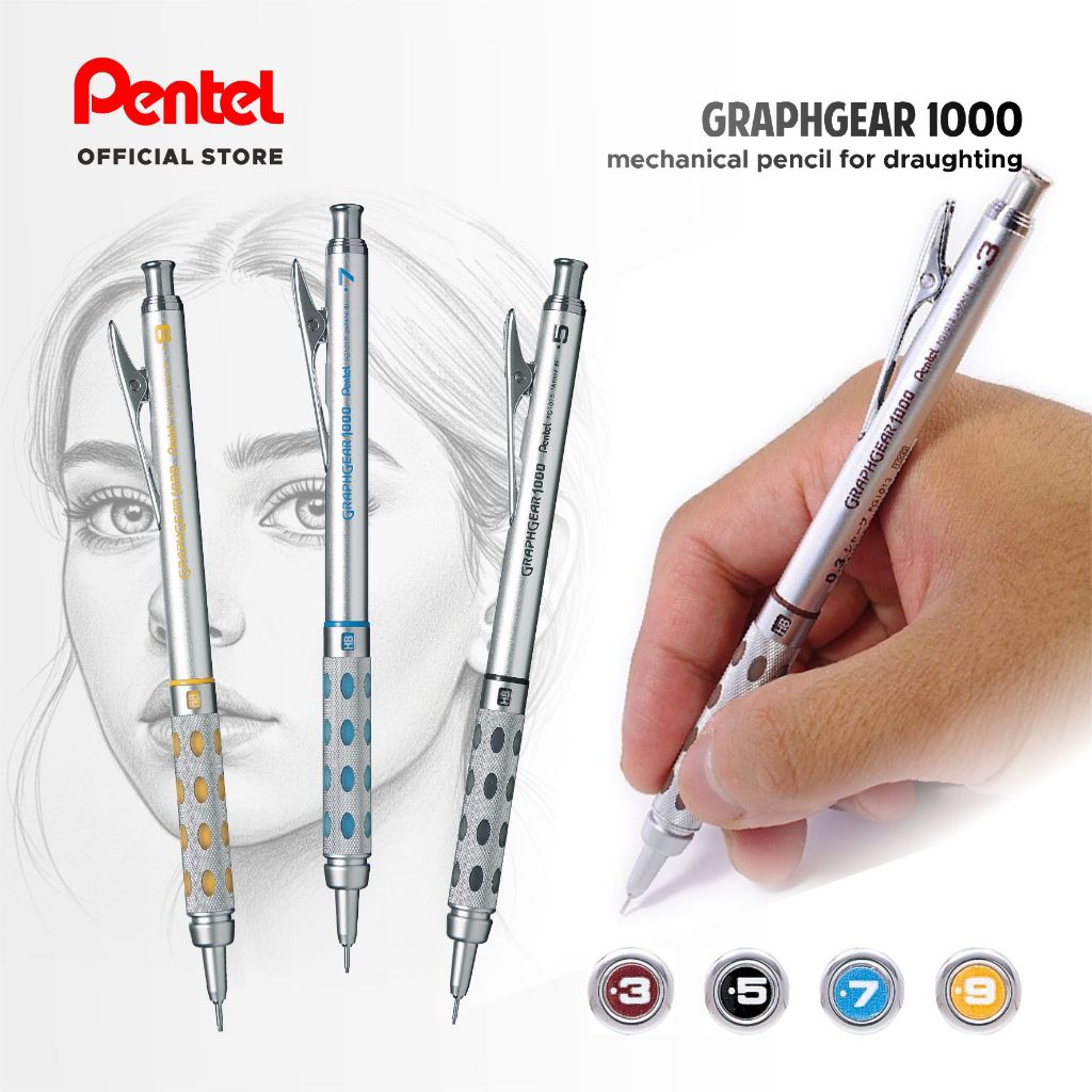 

technandaa - pentel graphgear 1000 mechanical pencil 0.3/0.5/0.7/0.9mm - drafting presisi