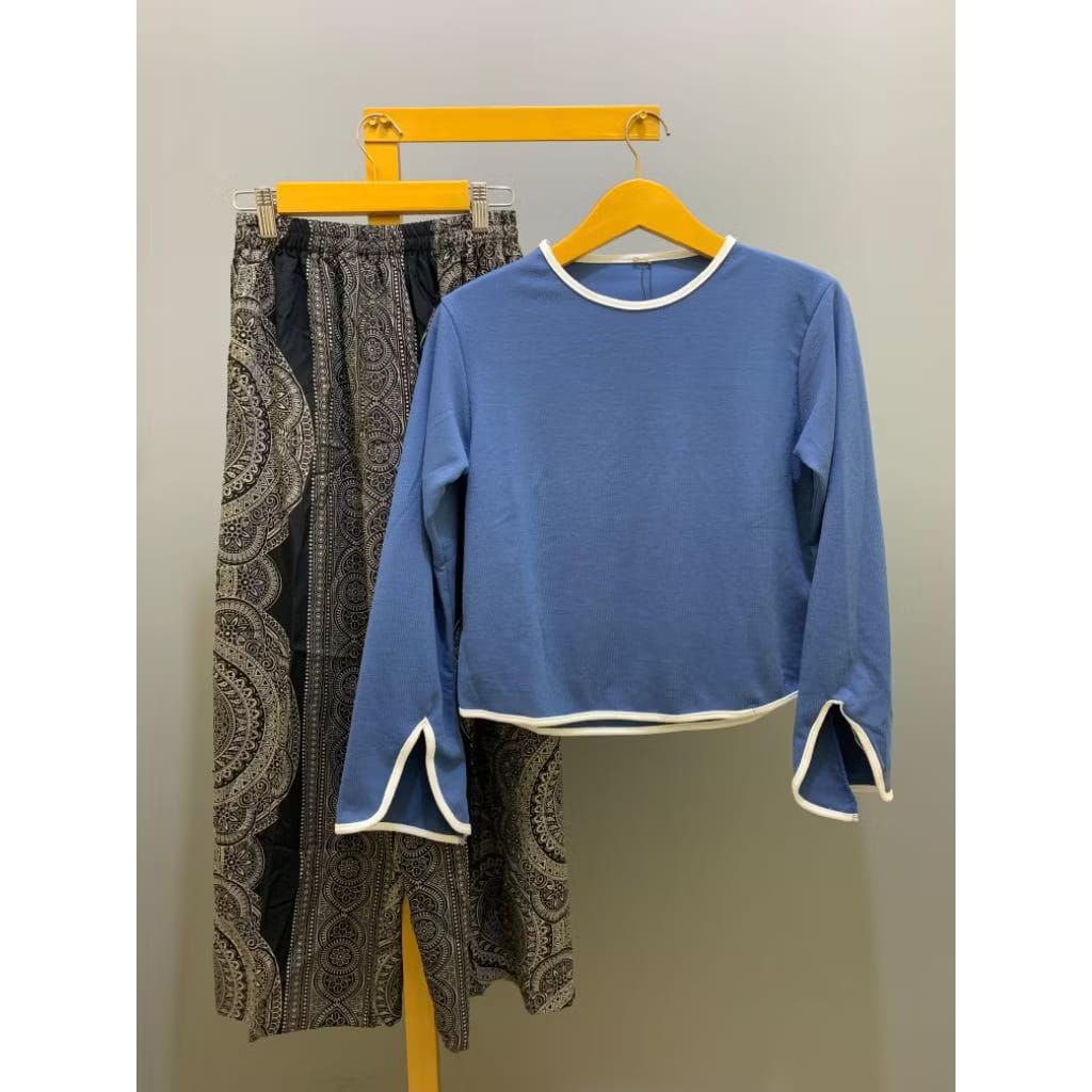 21.Clothing /Stelan Baju Wanita Knit Lengan Panjang Elara / Celana Kulot,Outfit Kasual Korea Kekinia