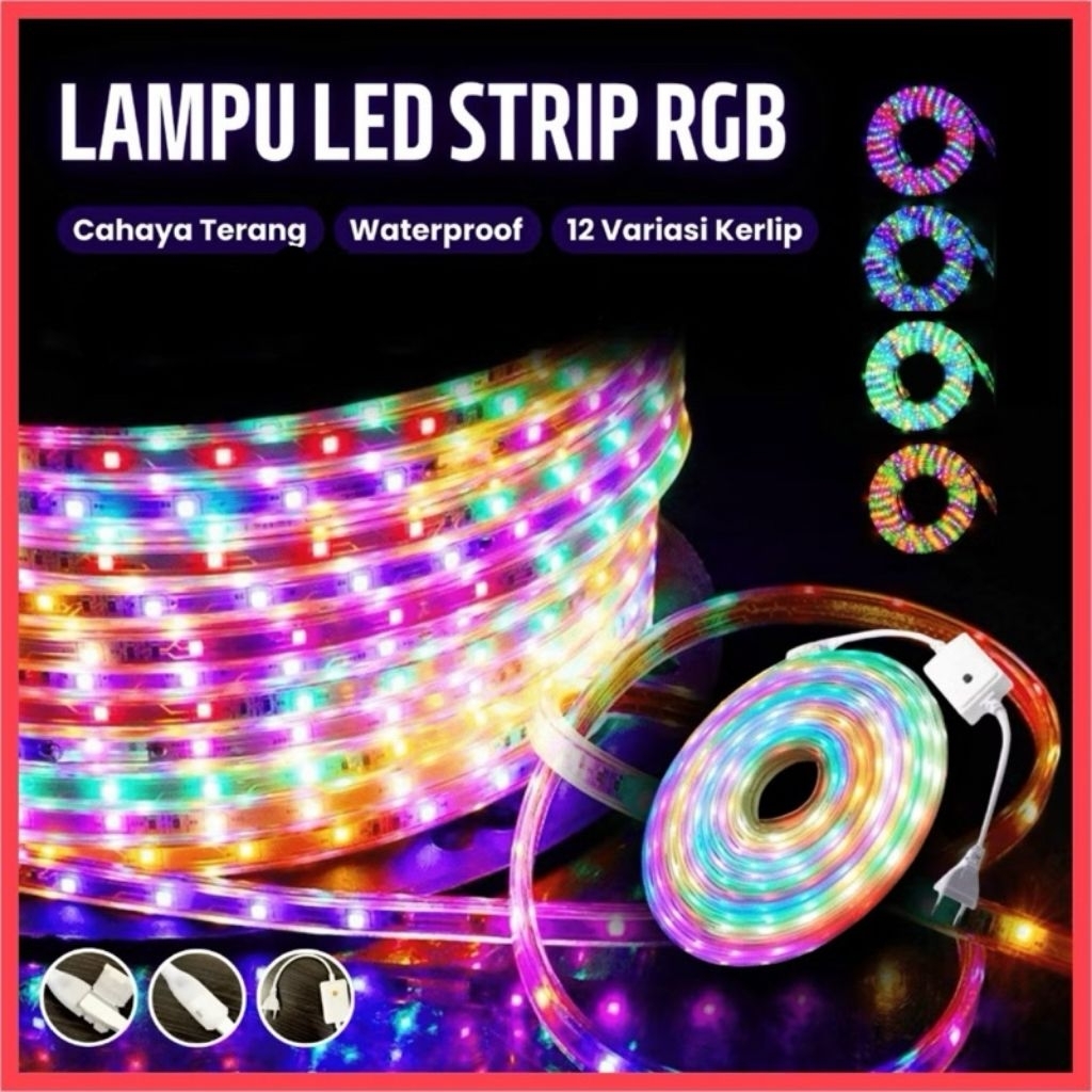 Lampu LED Strip selang RGB 3528 2835 + adaptor outdoor lampu LED hias