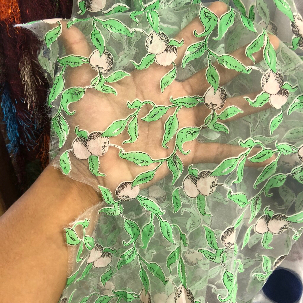 kain organza motif bunga - kain organza motif premium kt