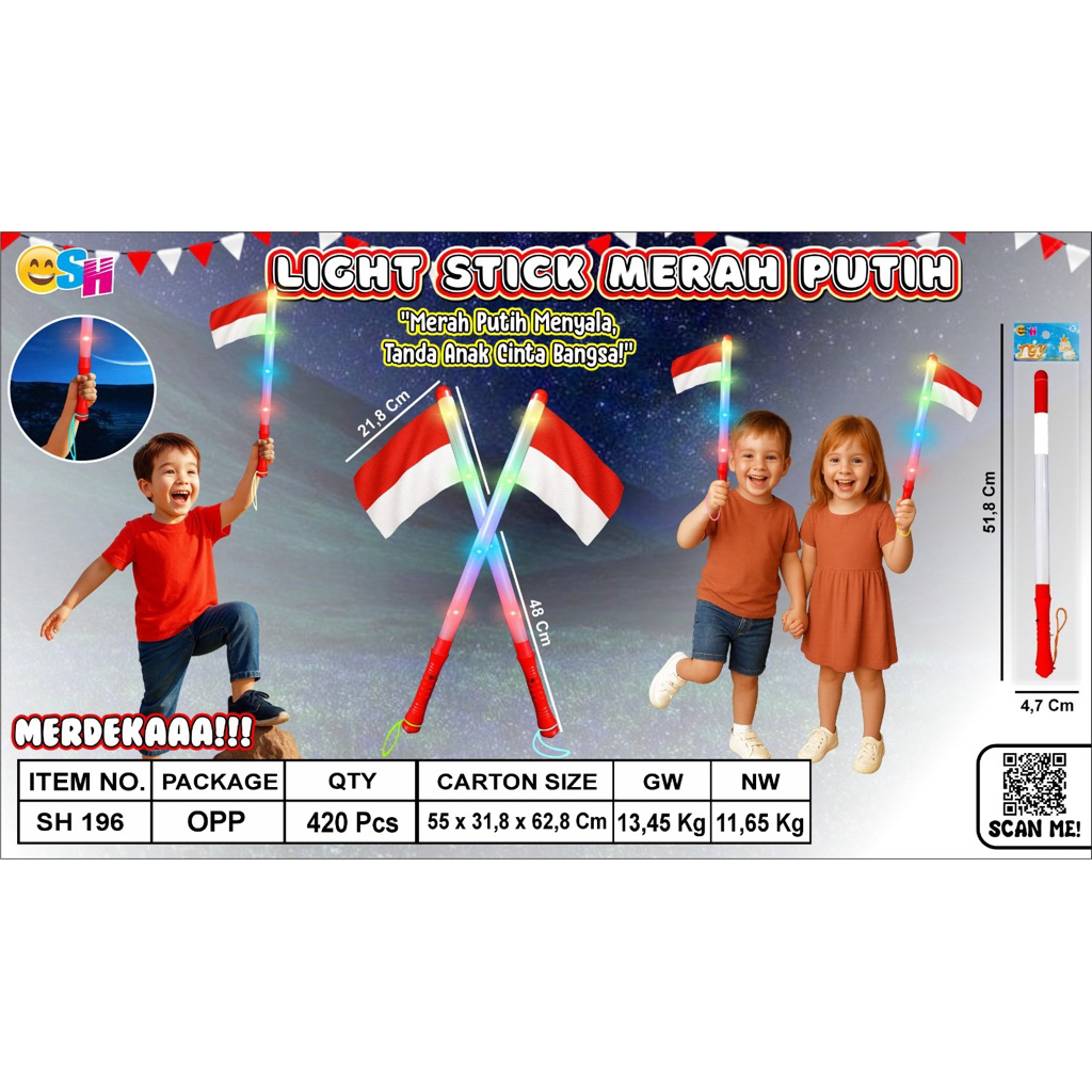 MAINAN BENDERA MERAH PUTIH ANAK / MAINAN LAMPU TONGKAT MERAH PUTIH BENDERA INDONESIA