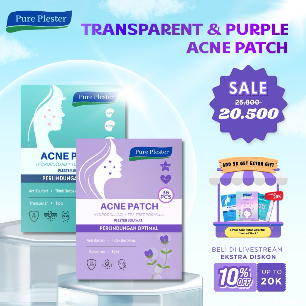 PLESTER JERAWAT- Isi 2 Bening + Ungu Bentuk Love Bintang | Redakan Jerawat Cocok untuk Semua Kulit