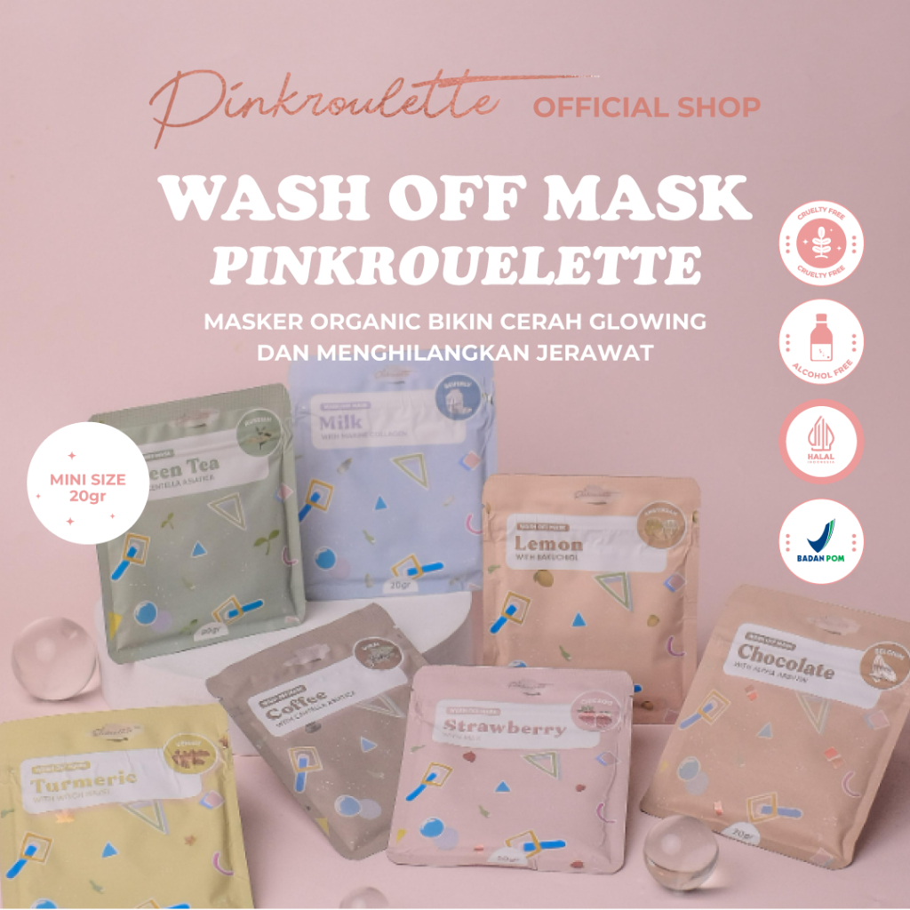 PinkRoulette Masker Organic FaceMask Travel Size 20gr | Masker Mencerahkan, Menghilangkan Bekas Jera