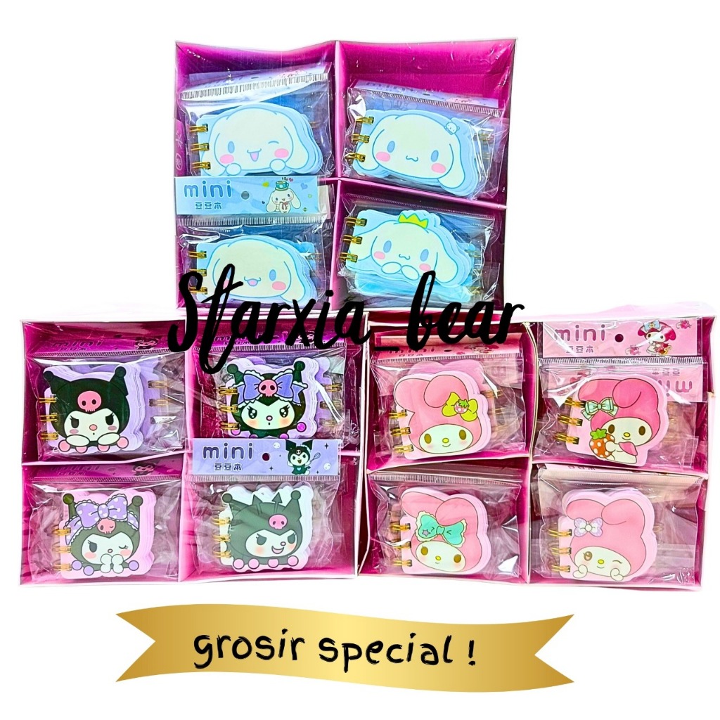 

Mini Notes Ring / Buku Catatan Kecil / Notes Kecil Cute Sanrio Grosir 1 Box 24 Pcs (TRU 545)