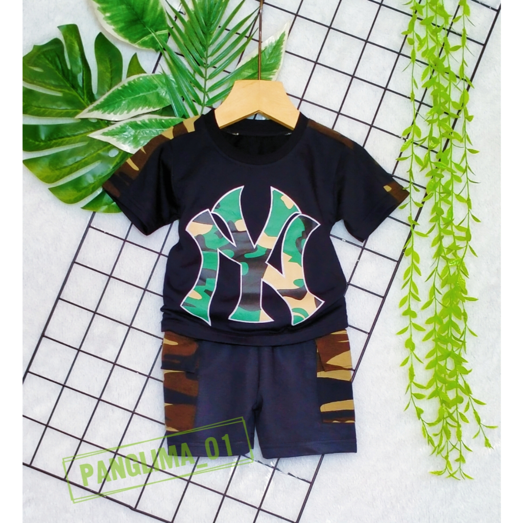 Setelan Kaos Anak | Setelan Anak Laki-Laki |Stelan Baju & Celana Cargo Army Anak Laki-Laki 1-5 Tahun