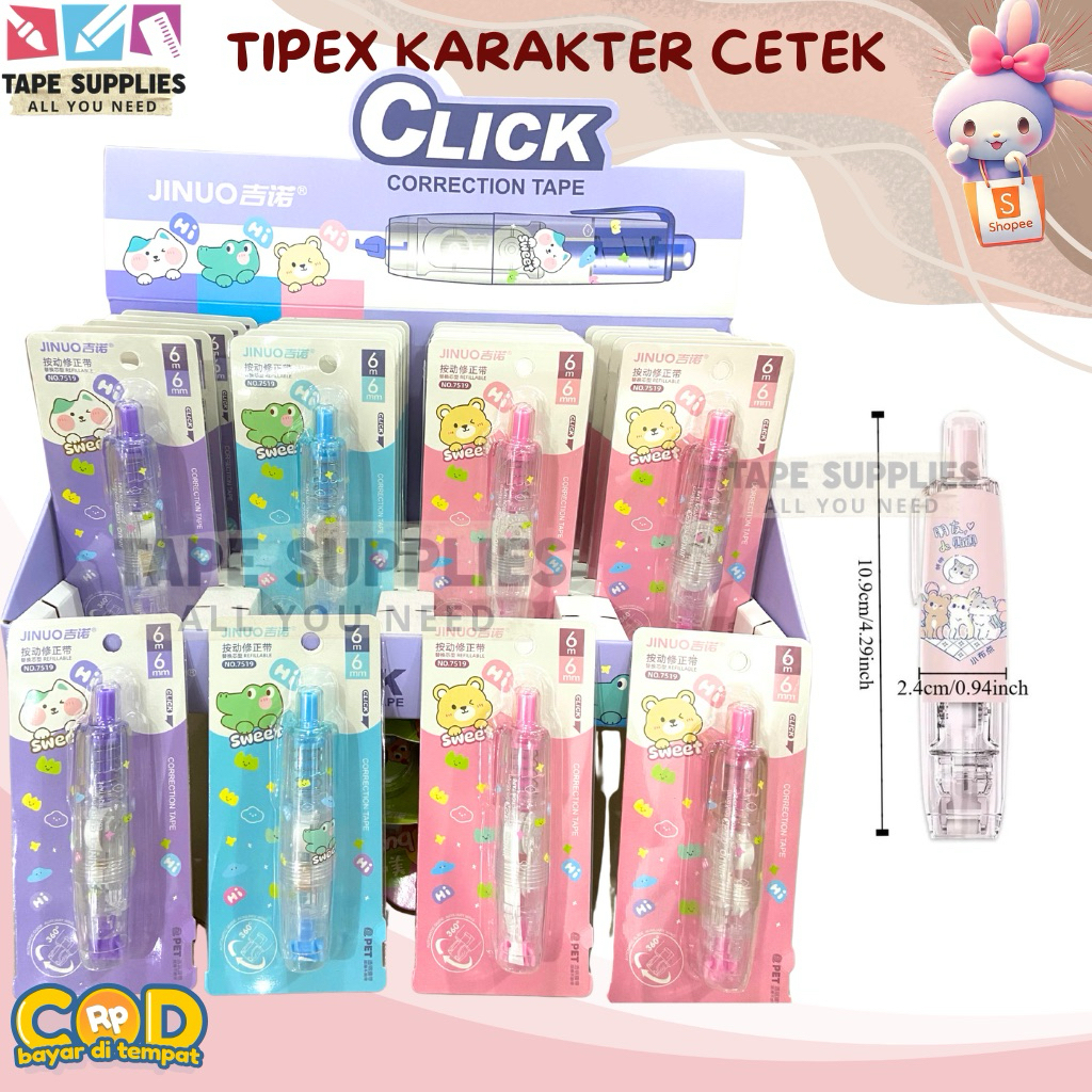 

(1/3/6 PCS) Tipex Karakter Pita Koreksi / Tip-ex Retractable - Tipex Kertas Bisa Dicetek Mudah Digunakan