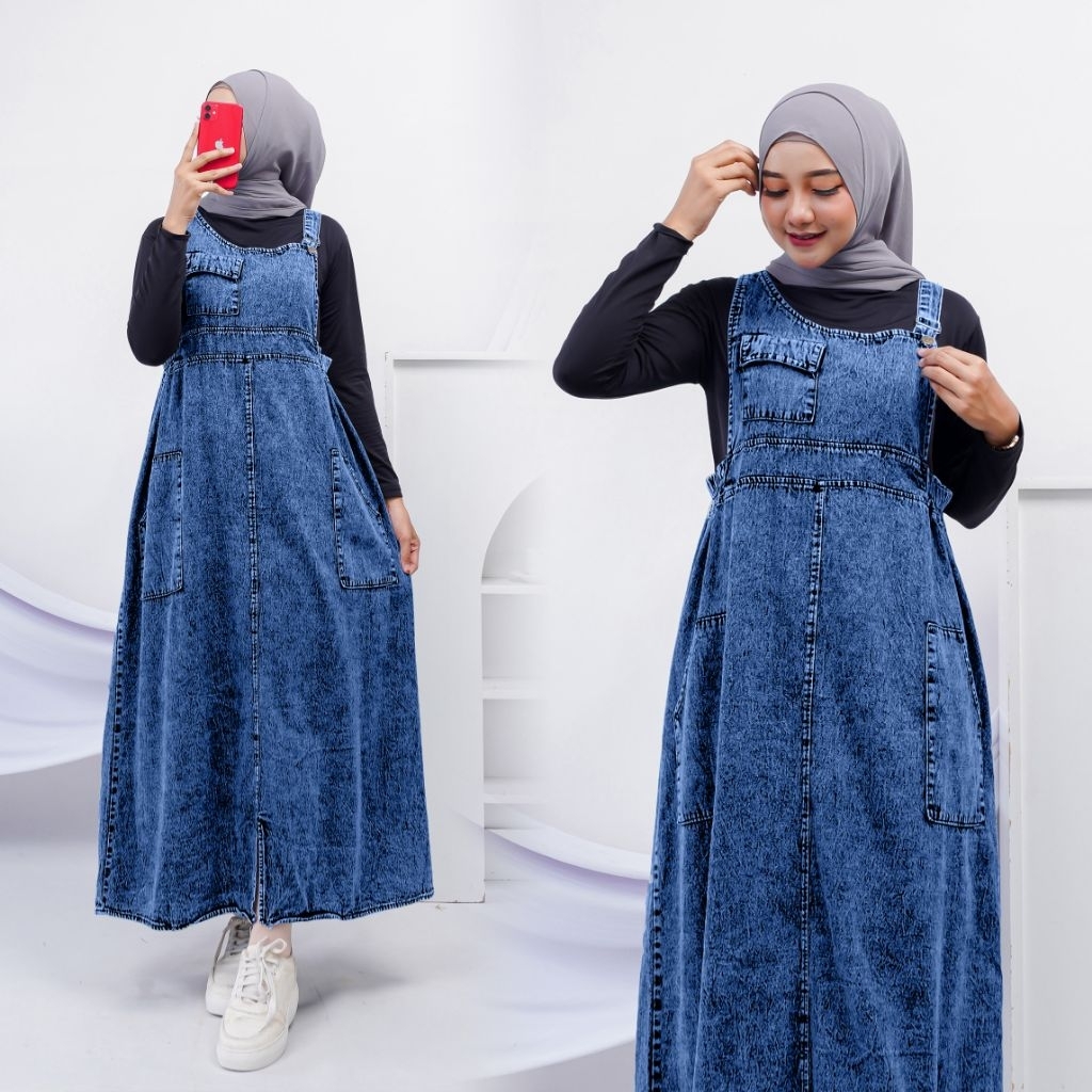LEA OVERALL JEANS WANITA  PINGGANG KARET