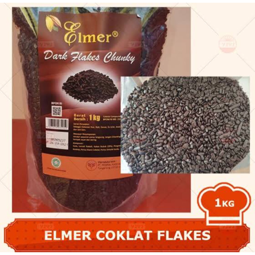 

Elmer Dark Chunky Flakes 1kg Dekorasi Coklat untuk Topping Kue
