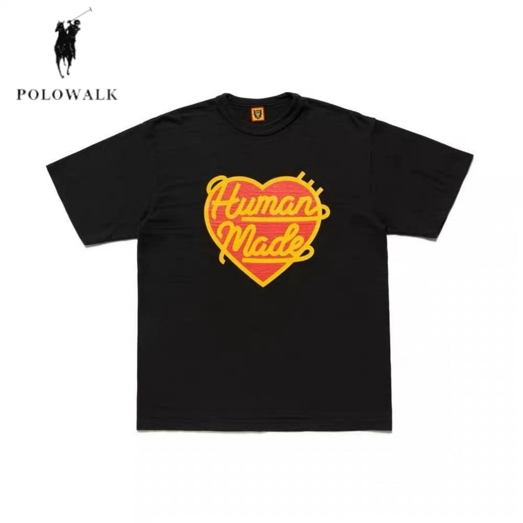 Kaos Polowalk Hitam dengan Desain Hati "Human Made", Gaya Keren