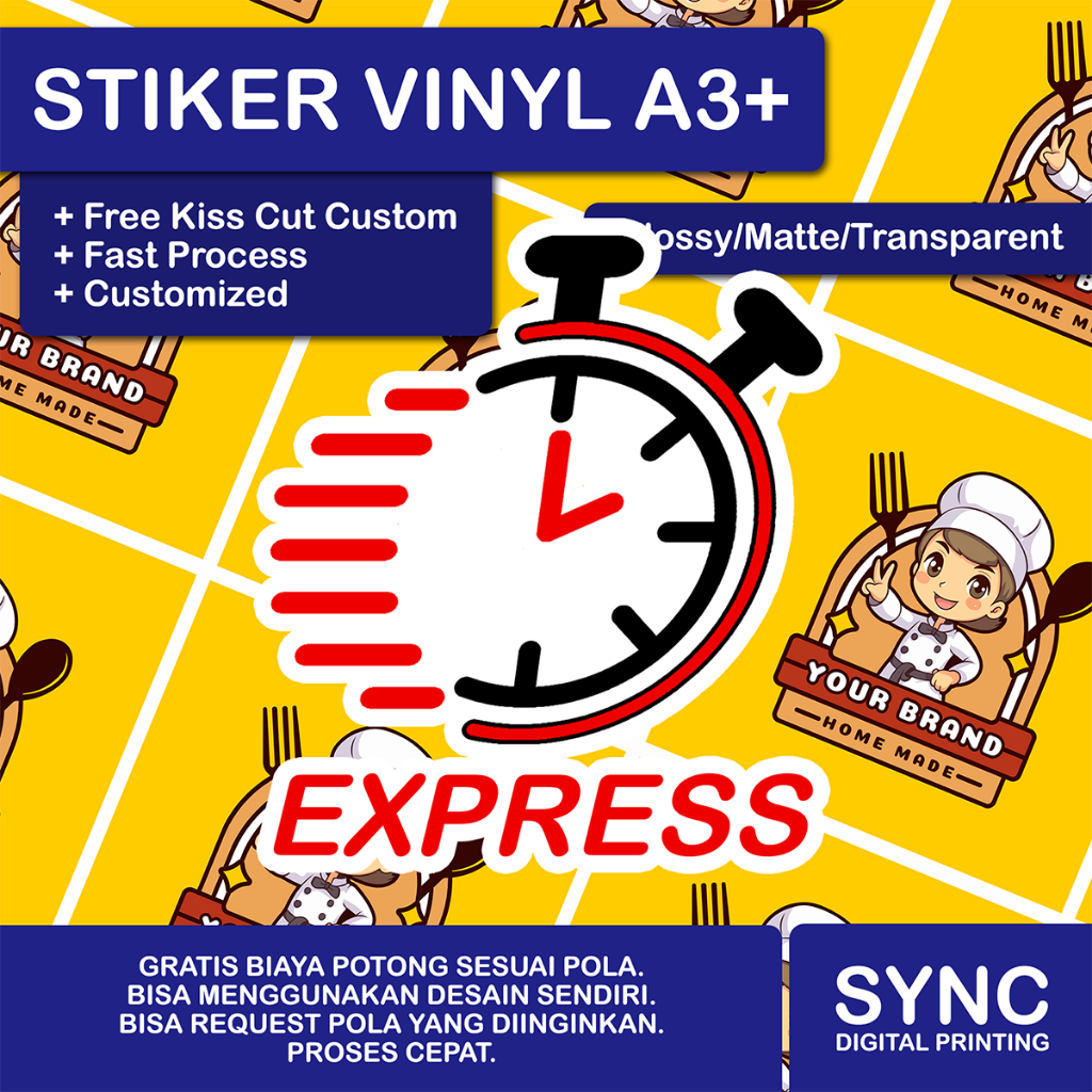 

EXPRESS Cetak Stiker Vinyl A3 Plus (Tahan Air) Kiss Cut Glossy/Matte/Transparent