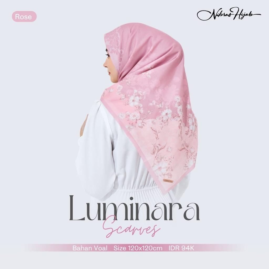 NIBRAS LUMINARA SCARVES Hijab Segiempat syar'i (Silver Blue, Brown, Ash Grey, Yellow, Rose, Lilac, S