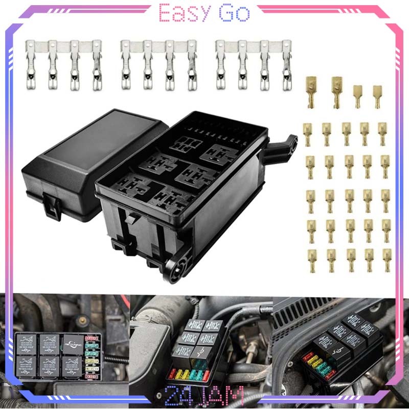 Car Relay Fuse Block Holder Box Universal 6 Way Slot Blade Fuse Holder Box Relay Box DC 12V