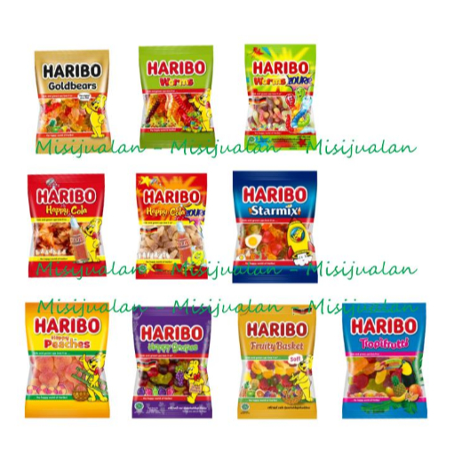 

Haribo Gummy Candy Permen 80g Worms Zour Tropifrutti Starmix Peach Cola Gold Bear | HALAL |