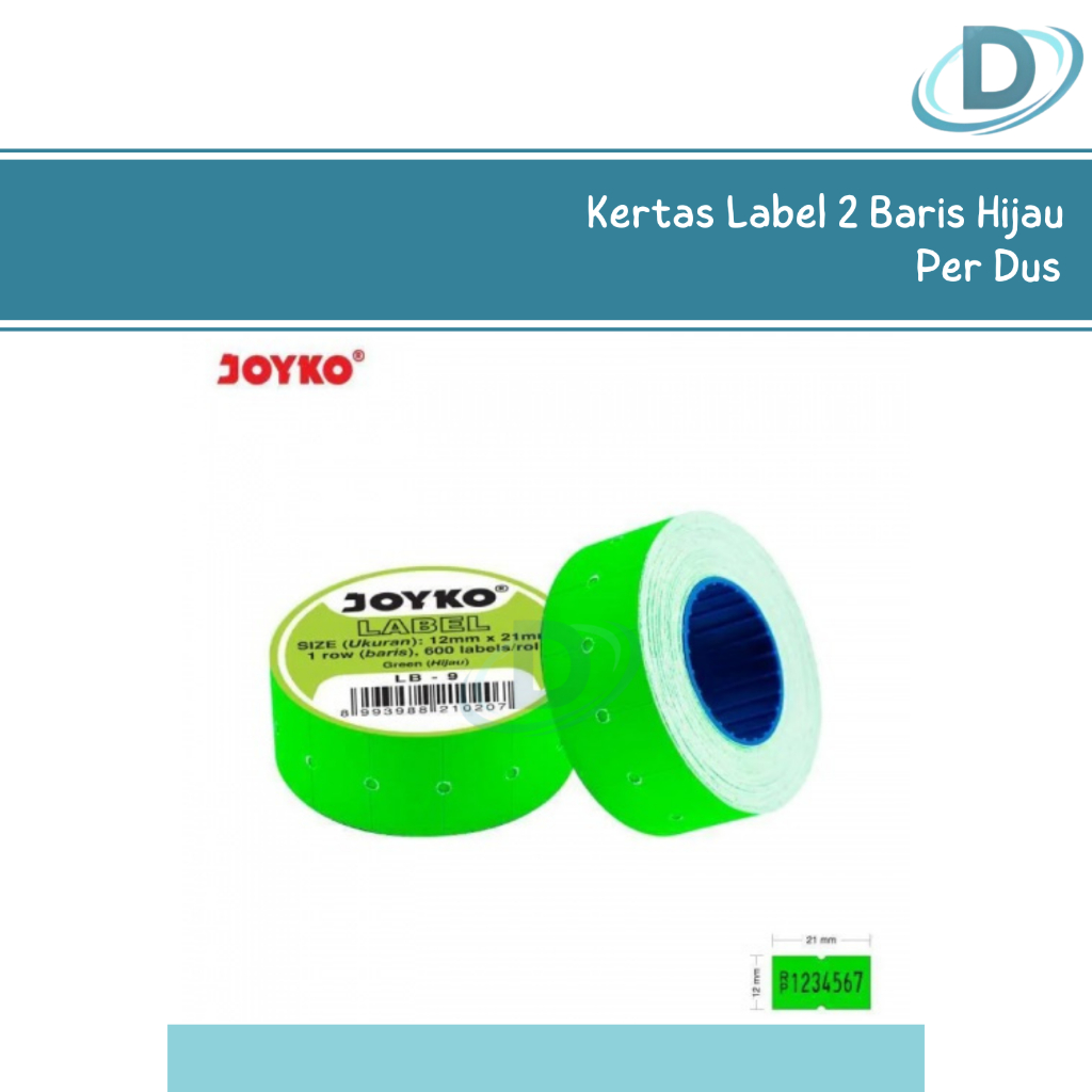 

Kertas Label Roll Joyko 2 Baris Hijau (1Dus : 10slop) Isi Ulang Stiker Label
