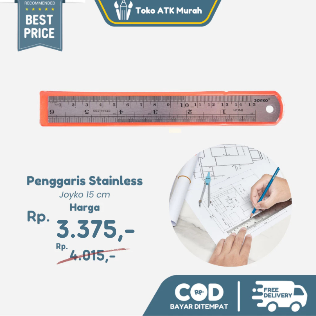 

Penggaris Besi 15 Cm / Stainless Steel Ruler Joyko RL-ST15