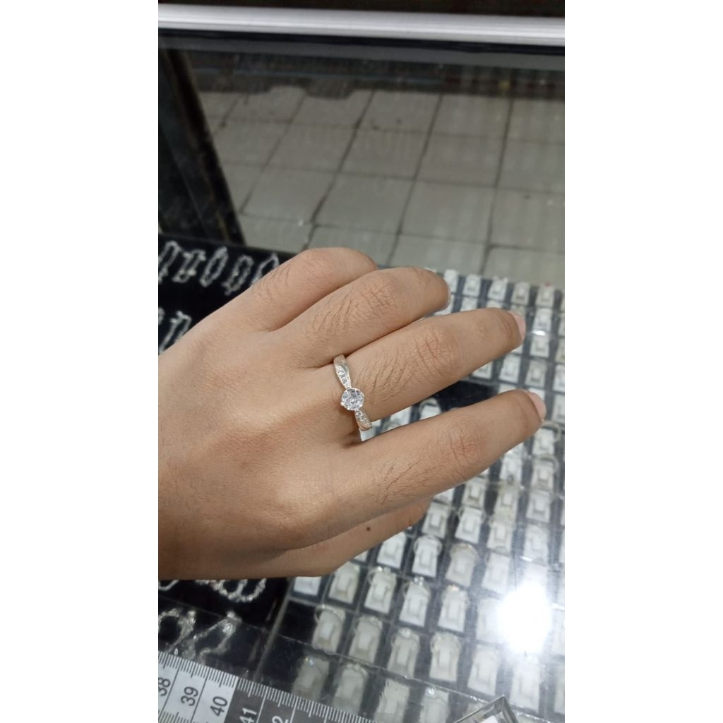 Cincin Perak Dewasa 925 Asli Permata Satu Elegan
