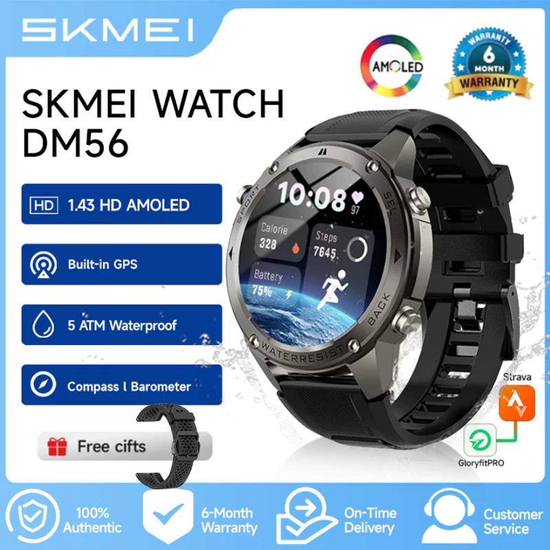 skmei dm56 gps smartwatch  Map 5ATM tahan air Smartwatch AMOLED Layar Altitude Air Pressure 170+ Mod