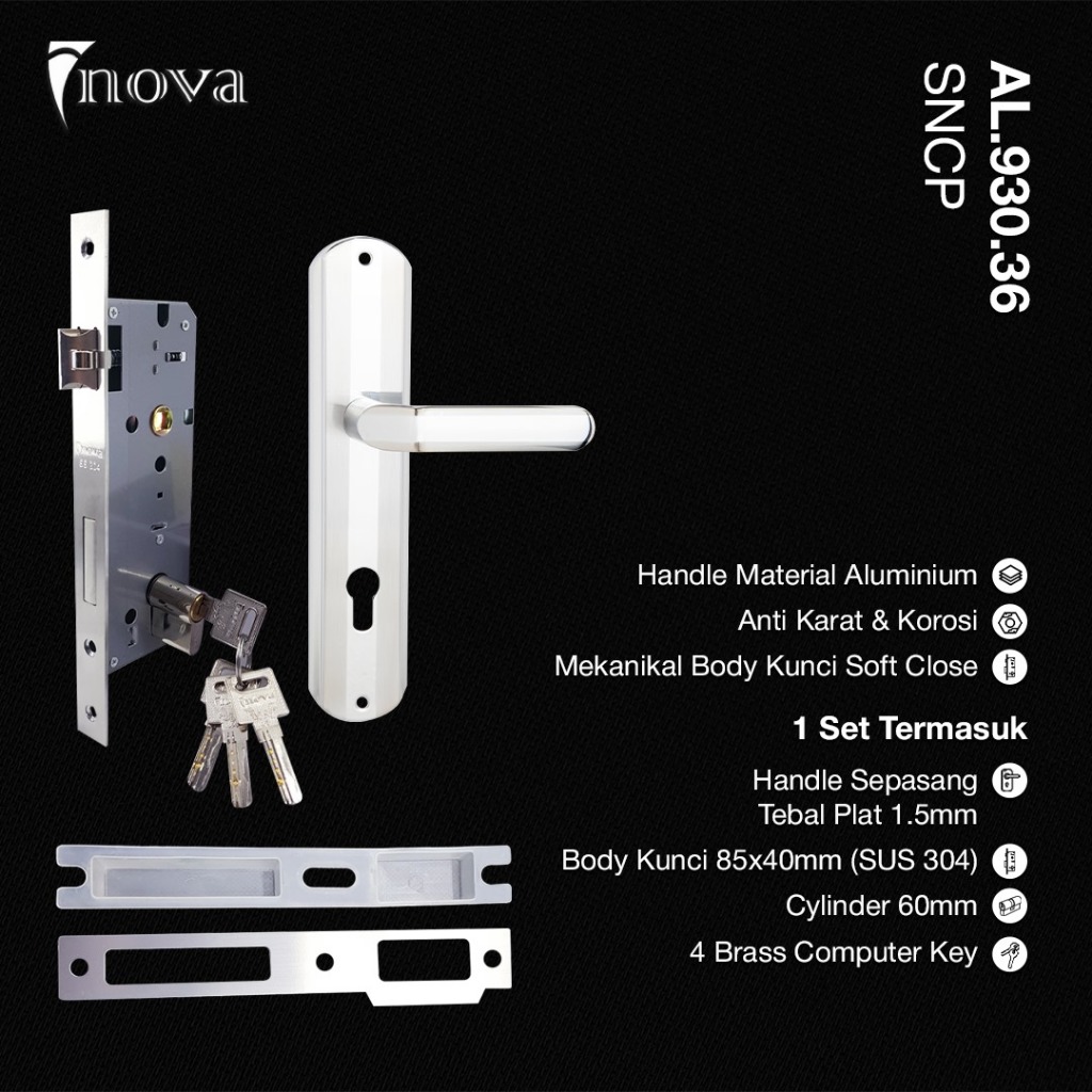 Inova Kunci Pintu Set Lengkap AL.930.36 Handle Besar 25cm Kunci Slot Gagang Pintu