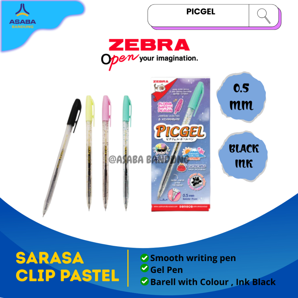

Zebra Pulpen Pena PicGel 0.5mm - tinta warna hitam gel 0.5mm