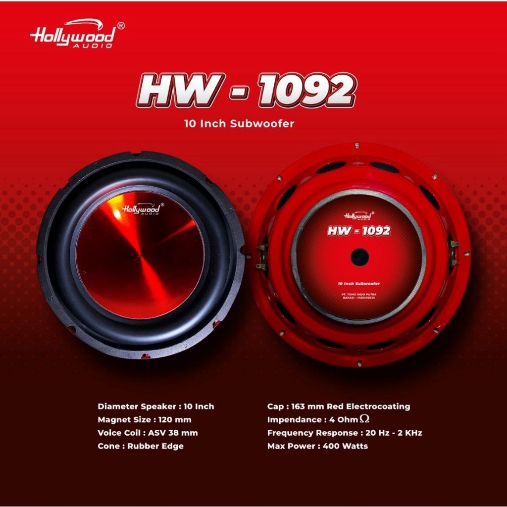 SUBWOOFER HOLLYWOOD HW 1092 10 INCH DOUBLE COIL SUBWOOFER MOBIL