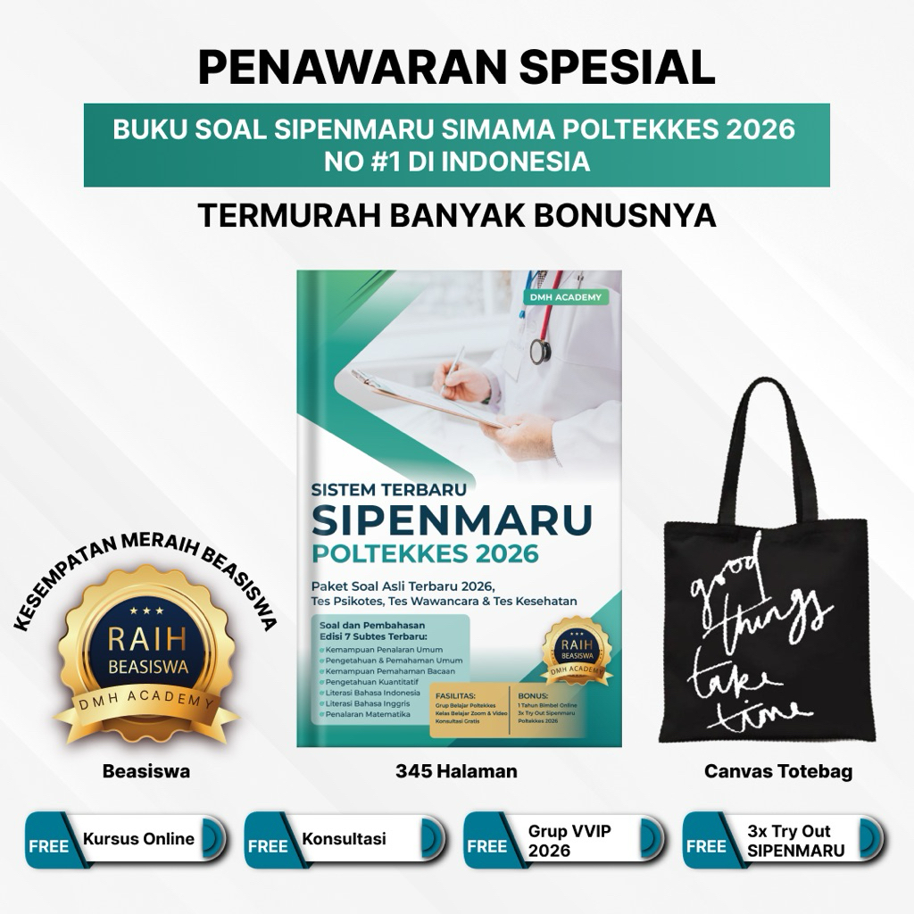 SISTEM TERBARU Buku Soal Sipenmaru Simama Tahun 2026 Jawaban & Pembahasan - Ujian Masuk Poltekkes 20