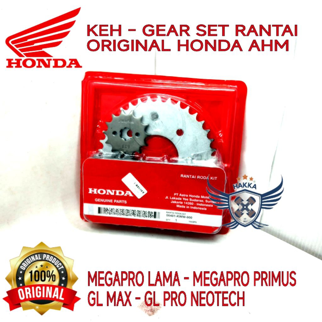 KEH ORIGINAL GEAR SET RANTAI HONDA MEGAPRO LAMA, GEAR SET RANTAI HONDA MEGAPRO PRIMUS, GEAR SET RANT