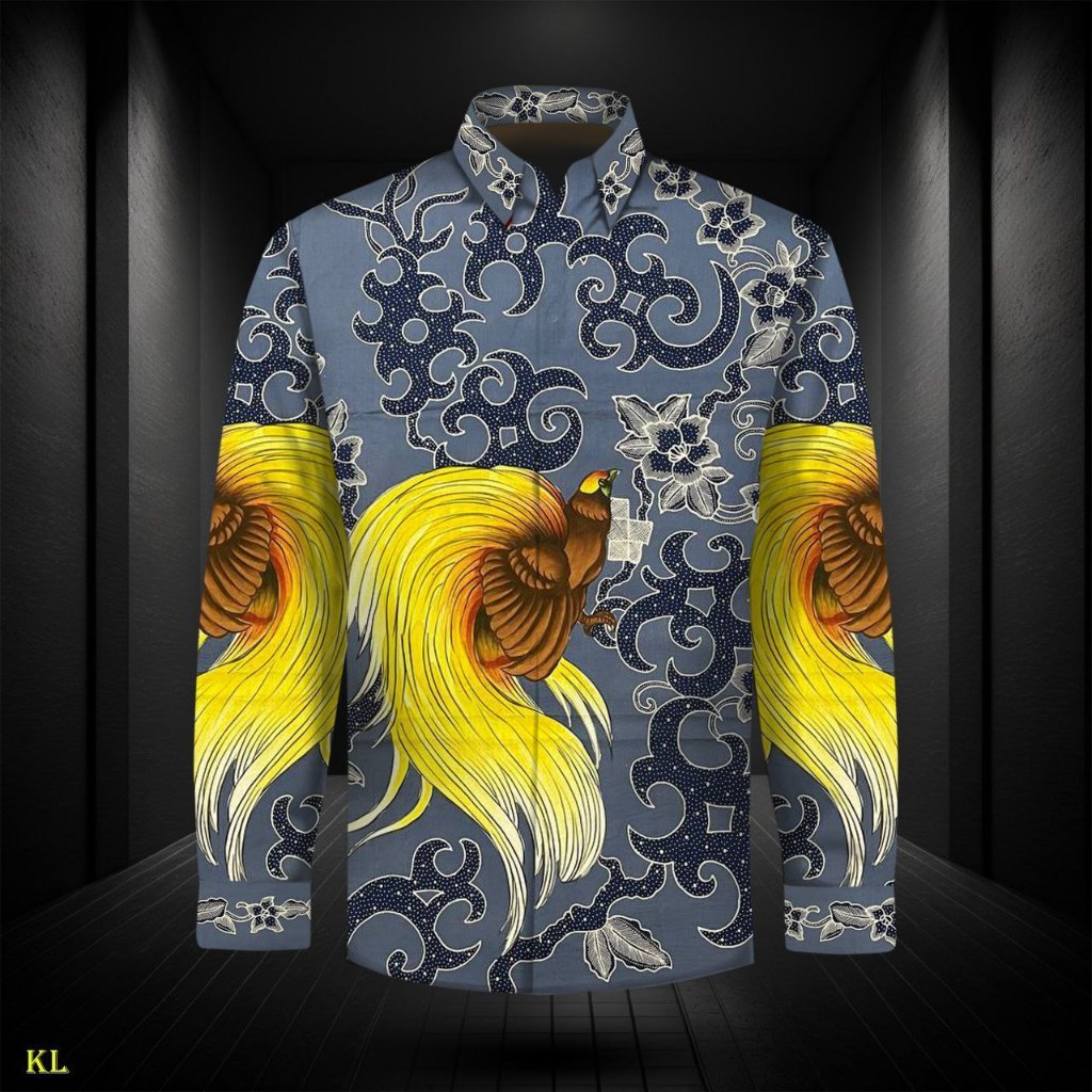 Kain Batik Tulis Lukis Burung Cendrawasih Katun Polos Kemeja Lengan Panjan Pria BNZ