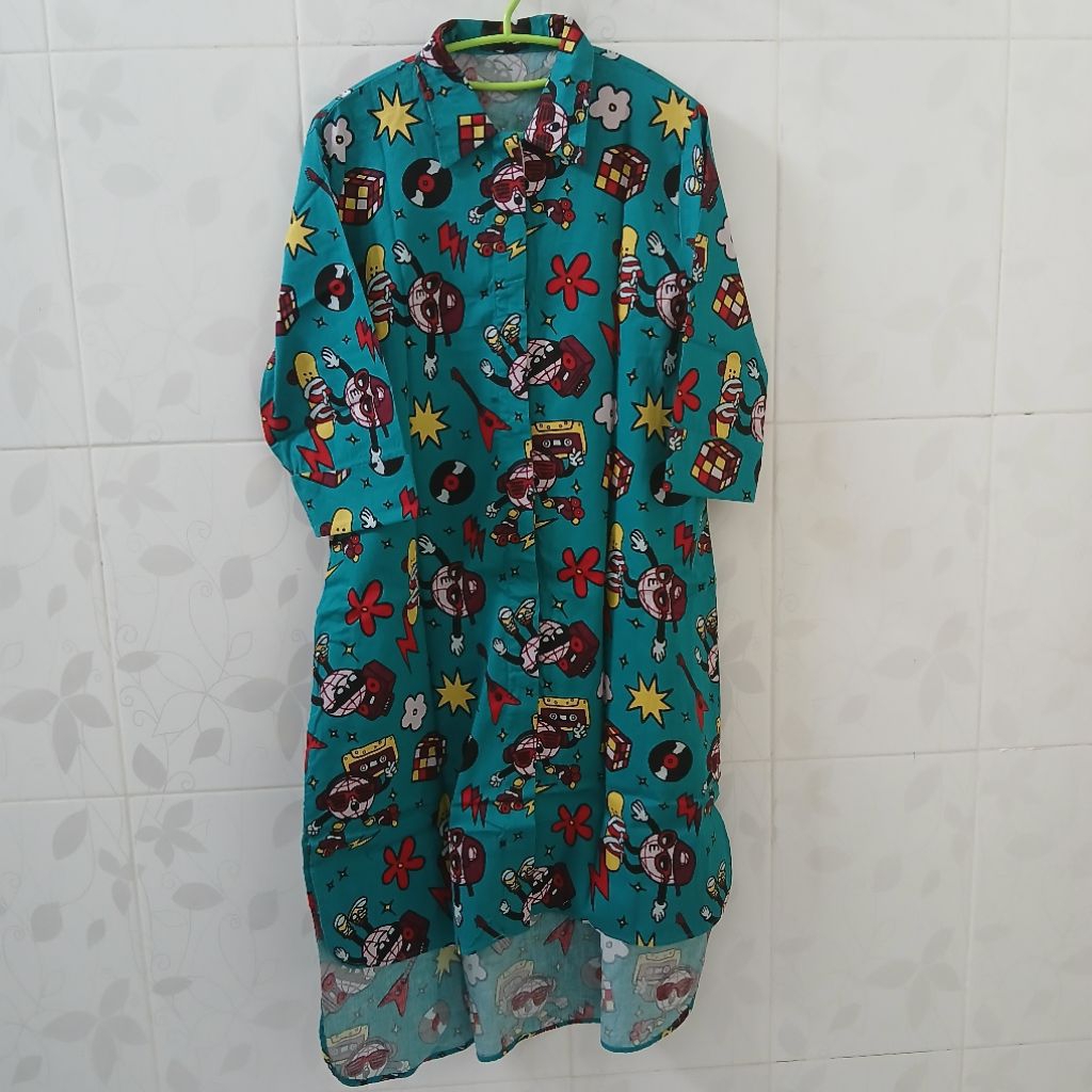 Preloved - Cotton Tree - Ludo Shirt Dress - Hop Hop Jade Green