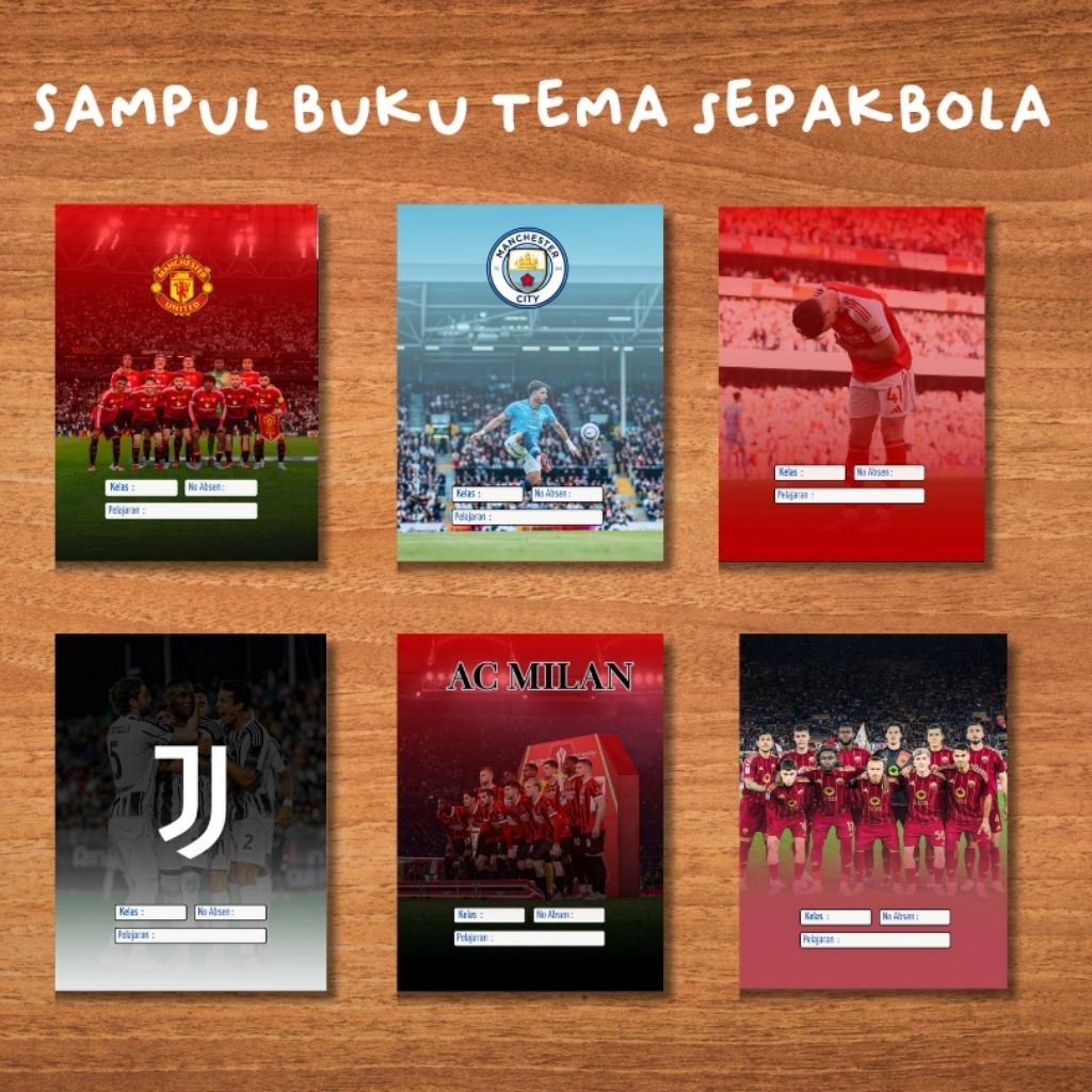 

Sampul Buku Tulis A5 Tema Sepakbola Klub Top Eropa 5pcs – Cover Bola Artpaper 100gr MU Madrid Barca