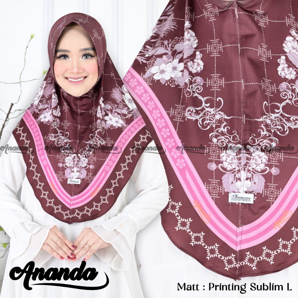 Hijab bergo pet Jersey printing motif bunga rantai