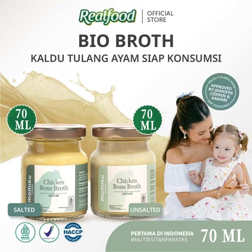 

Realfood Momiku Chicken Bone Broth Rasa Salted & Unsalted ( Mpasi Kaldu Tulang Ayam ) RSIS
