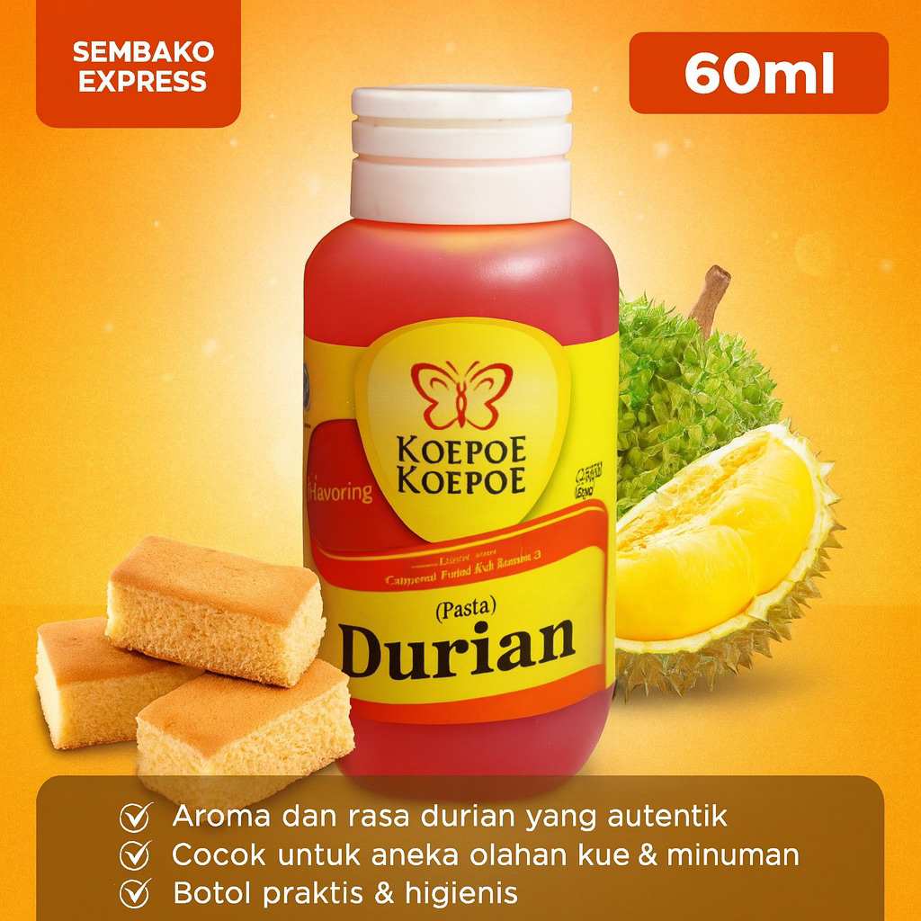 

Koepoe Koepoe Pasta Durian 60ml – Perisa dan Pewarna Kue Aroma Durian Khas