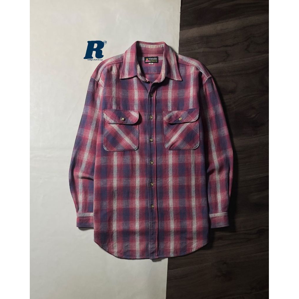 Kemeja Lengan Panjang Flannel Shirt Heavyweight Double Pocket WRANGLER Size L fit XL Unisex