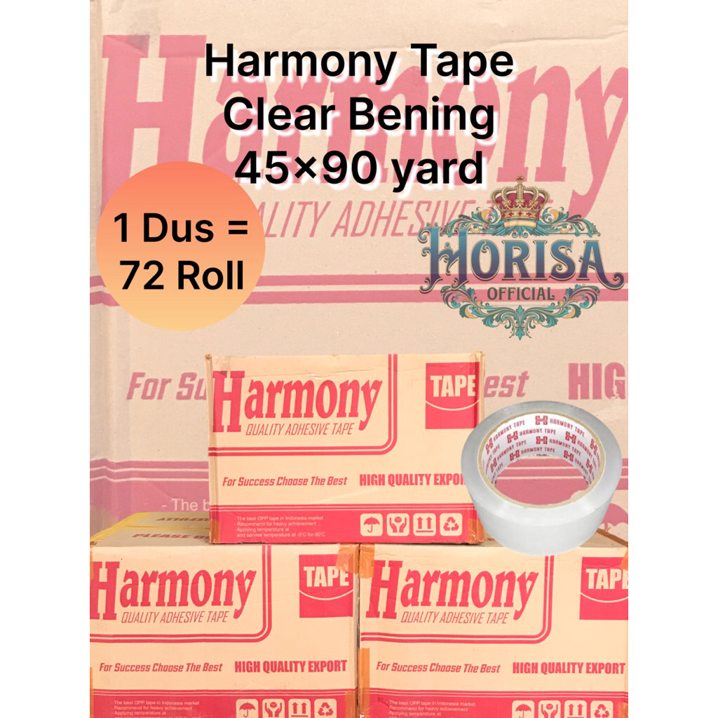 

Harmony Tape 45 mm × 90 Yard 1 dus isi 72 roll – Lakban Bening packing terbaik, Best Seller termurah