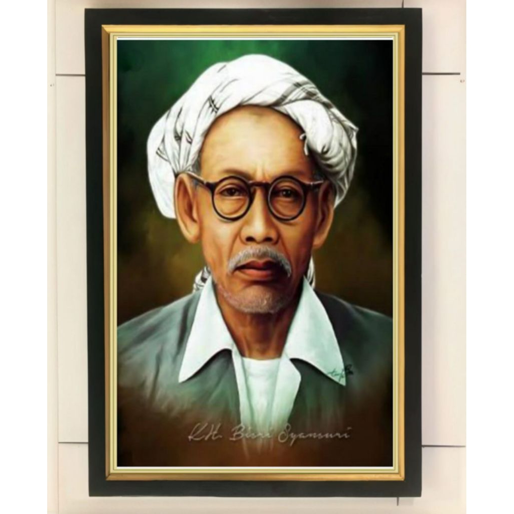 hiasan dinding poster KH Bisri Syansuri plus bingkai ukuran 53×35