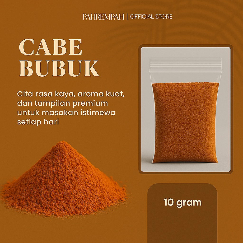 

PAHREMPAH - Cabai Bubuk 10 Gram | Cabe Bubuk Pedas Alami | Tanpa Campuran - Siap Pakai