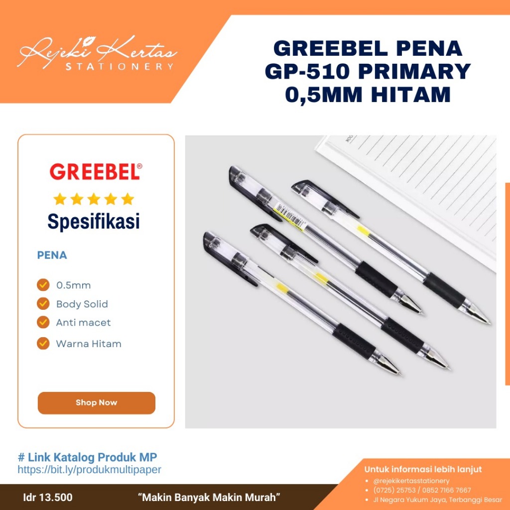 

Greebel Pena GP-510 Primary 0.5mm Warna Hitam (1 pak isi 12)