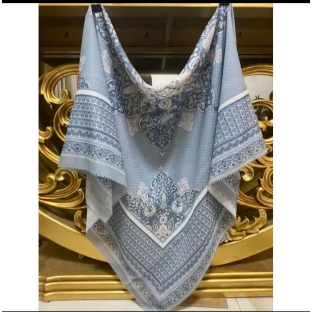 HIJAB SEGI EMPAT MOTID ETNIK BLUE SKY KERUDUNG VOAL PREMIUM