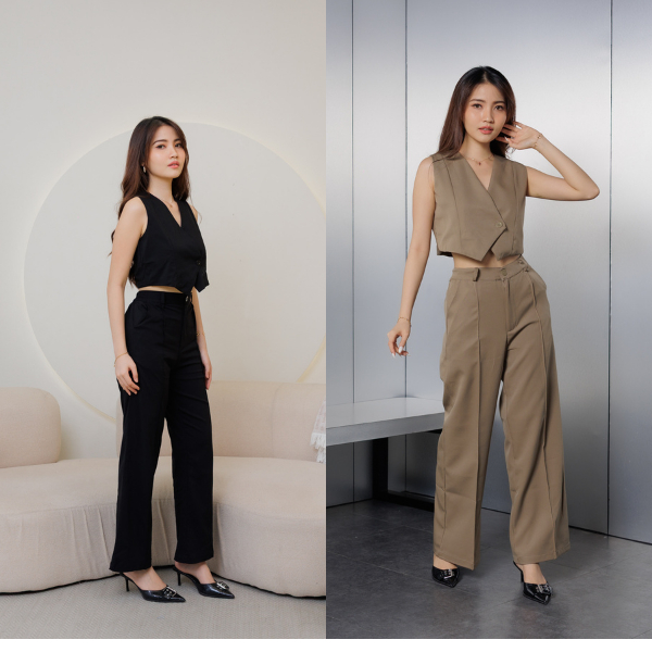 One Set Rompi Vest Wanita Stelan Celana Panjang